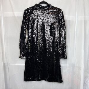 Ann Taylor Sequin mini dress high neck keyhole formal party new years sz 4